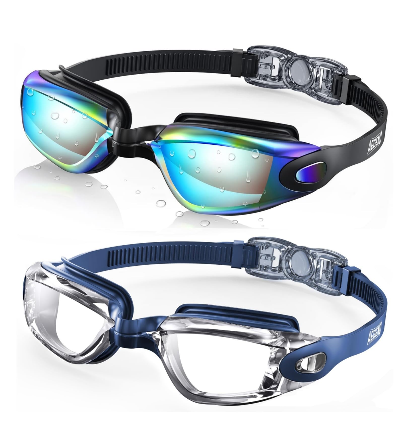 Buy now Aegend Swim Goggles, 2 Pack Swimming Goggles No Leaking Adult Men Women Youth Aqua & Clear With Blue Strap at indiglob india