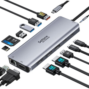 Buy now USB C Docking Station Dual Monitor,USB C Dual Monitor 2 HDMI Adapter,Triple Display 4K HDMI&VGA,10Gbps Data Transfer,14 in 1-3USB3.0&2USB2.0,Gigabit Ethernet,100W PD,SD/TF Card Reader,3.5mm Audio at indiglob india