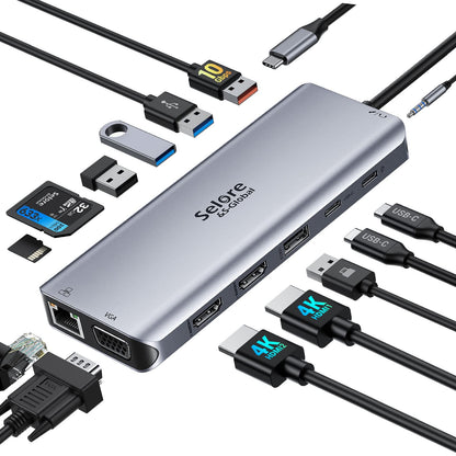 Buy now USB C Docking Station Dual Monitor,USB C Dual Monitor 2 HDMI Adapter,Triple Display 4K HDMI&VGA,10Gbps Data Transfer,14 in 1-3USB3.0&2USB2.0,Gigabit Ethernet,100W PD,SD/TF Card Reader,3.5mm Audio at indiglob india