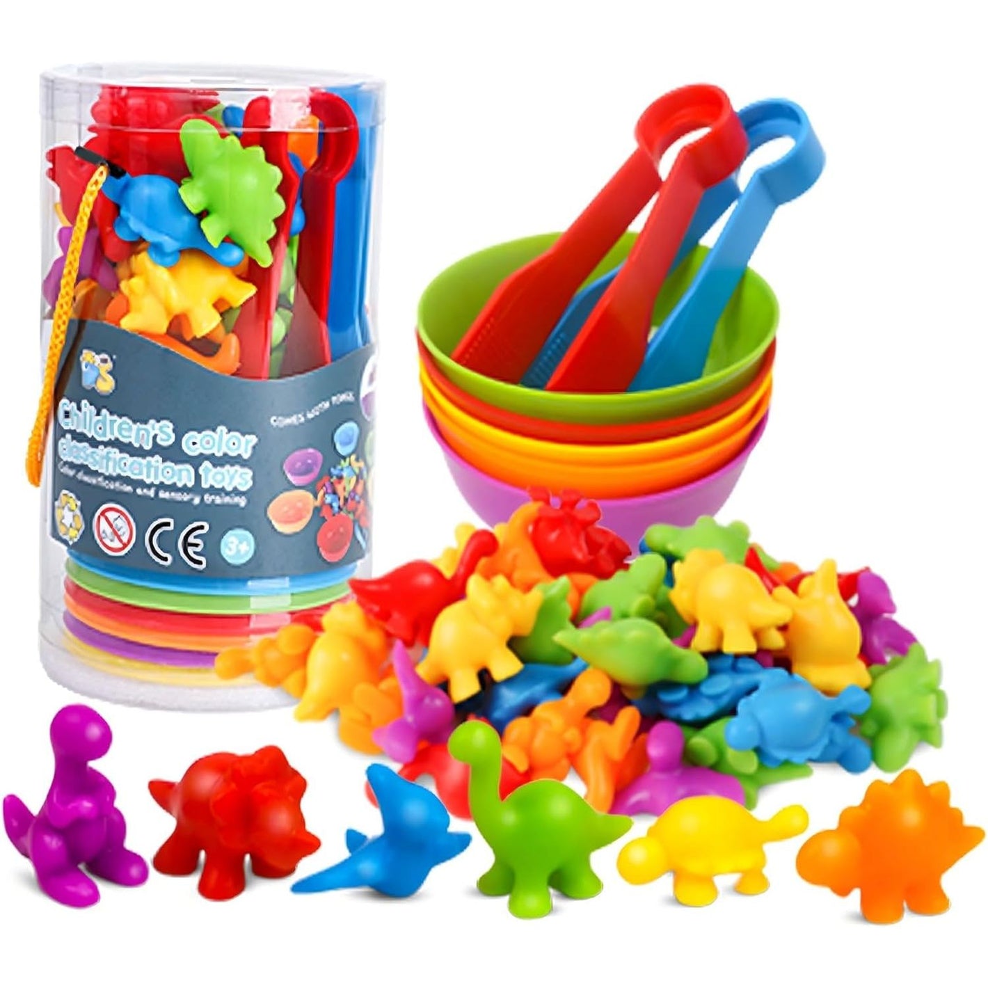 Counting Toys Matching Game for Kids with Sorting Bowls Sensory Toys Color Classification Game Set Early Learning Toddler Preschool Montessori Educational Toys for 3 4 5 Years Old-Dinosaurs