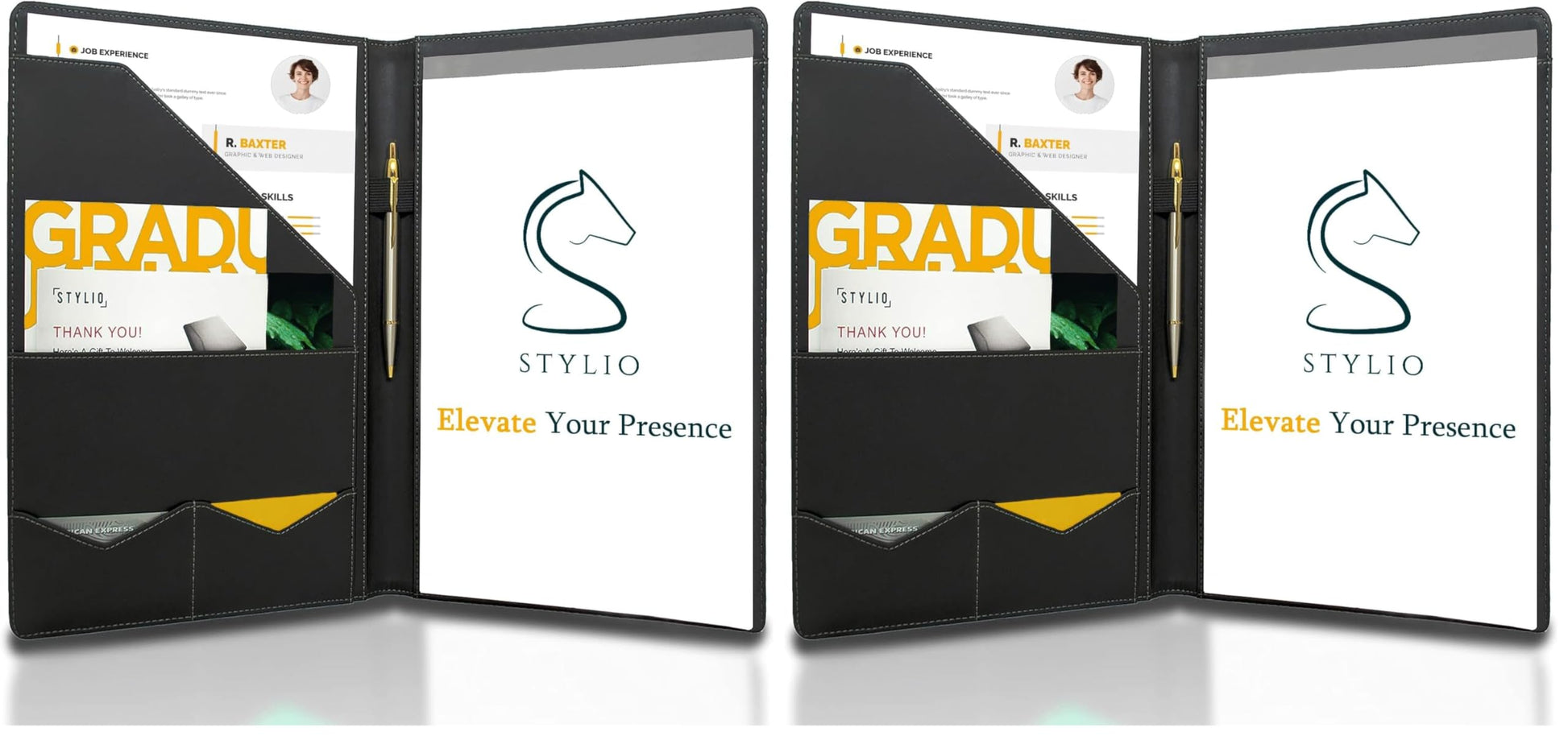 Buy now STYLIO Padfolio Portfolio Organizer Binder | Interview Resume Folder, Legal Document, Business Card Holder |w/Letter-Sized Notepad | Handsome Piano Noir Faux Leather Folio Matte Finish, Accent Stitch at indiglob india