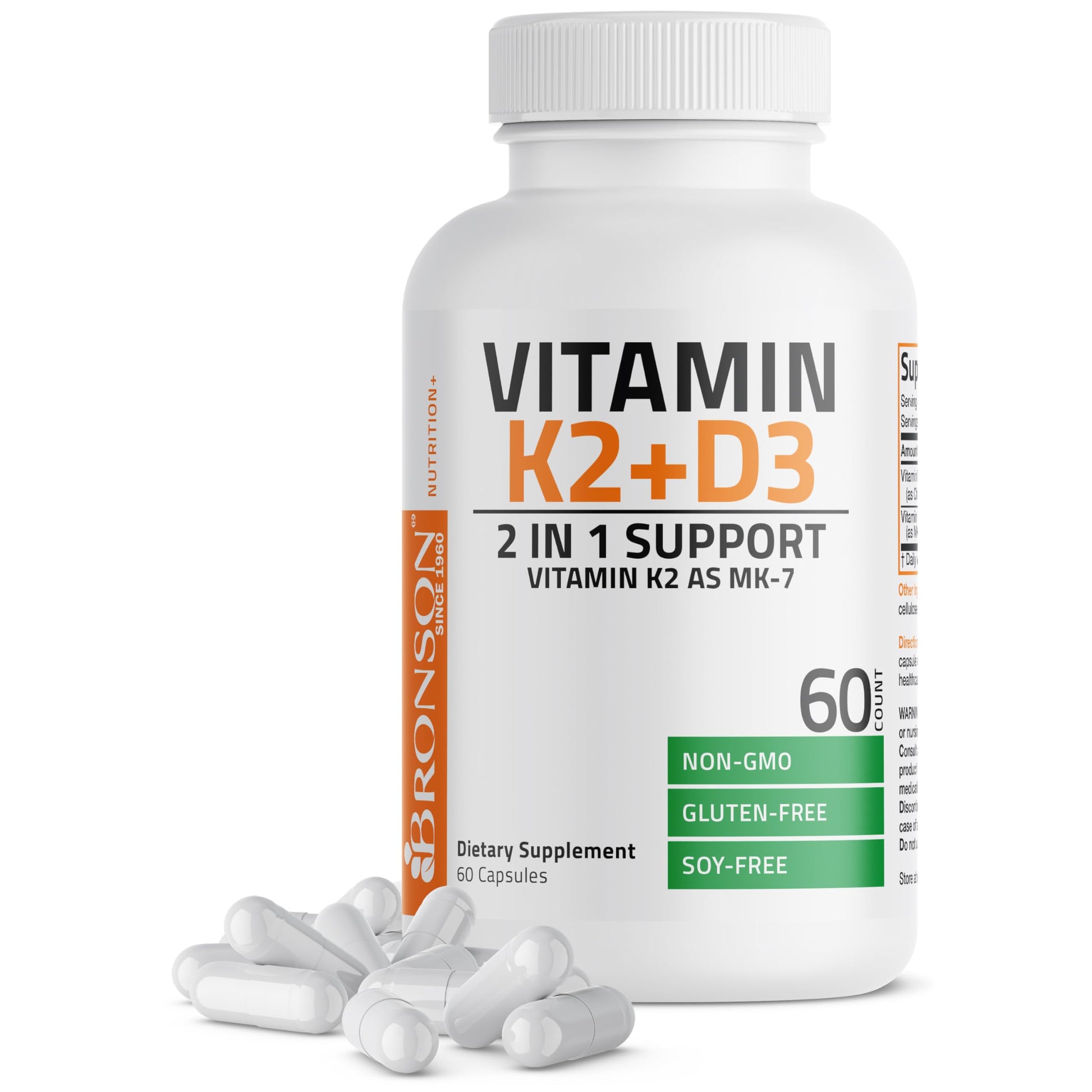 Buy now Bronson Vitamin K2 (MK7) with D3 Supplement Non-GMO Formula 5000 IU Vitamin D3 & 90 mcg K2 MK-7 Easy to Swallow D & K Complex, 250 Capsules 60 Count (Pack of 1) at indiglob india