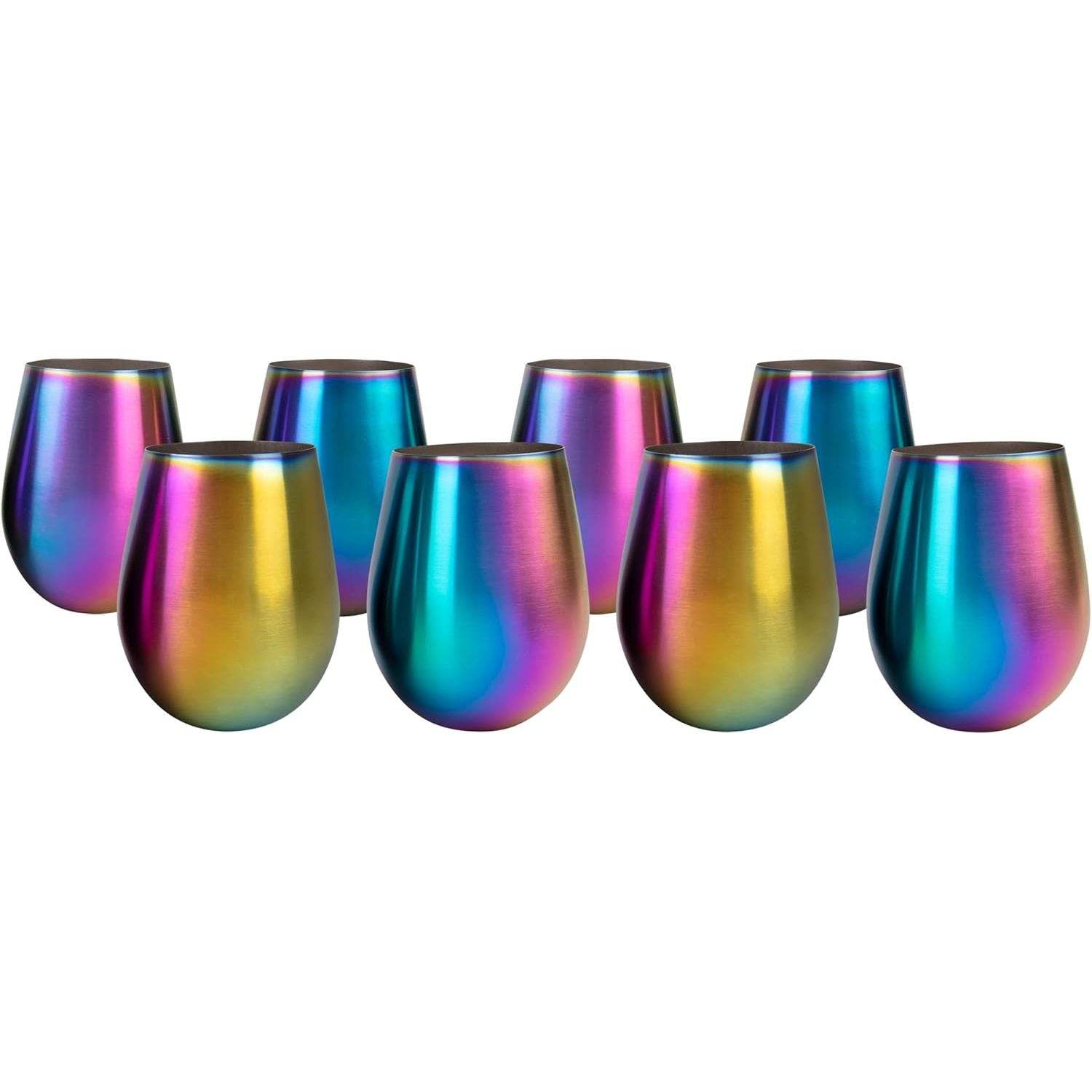 'Eco Unbreakable Holographic Stainless Steel Wine Glasses (16 oz, Set of 8) - Multi-Color Wine Tumblers Maintain Drink Temperature - Great for Entertaining & Parties - Shatterproof, Reusable Tumblers - My Store
