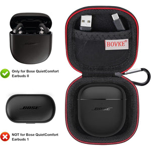BOVKE Carrying Case for Bose QuietComfort II, QC 2, Ultra, and Open Earbuds Wireless Headphones - Pocket for Cables and Eartips, Black+Black (Case Only)