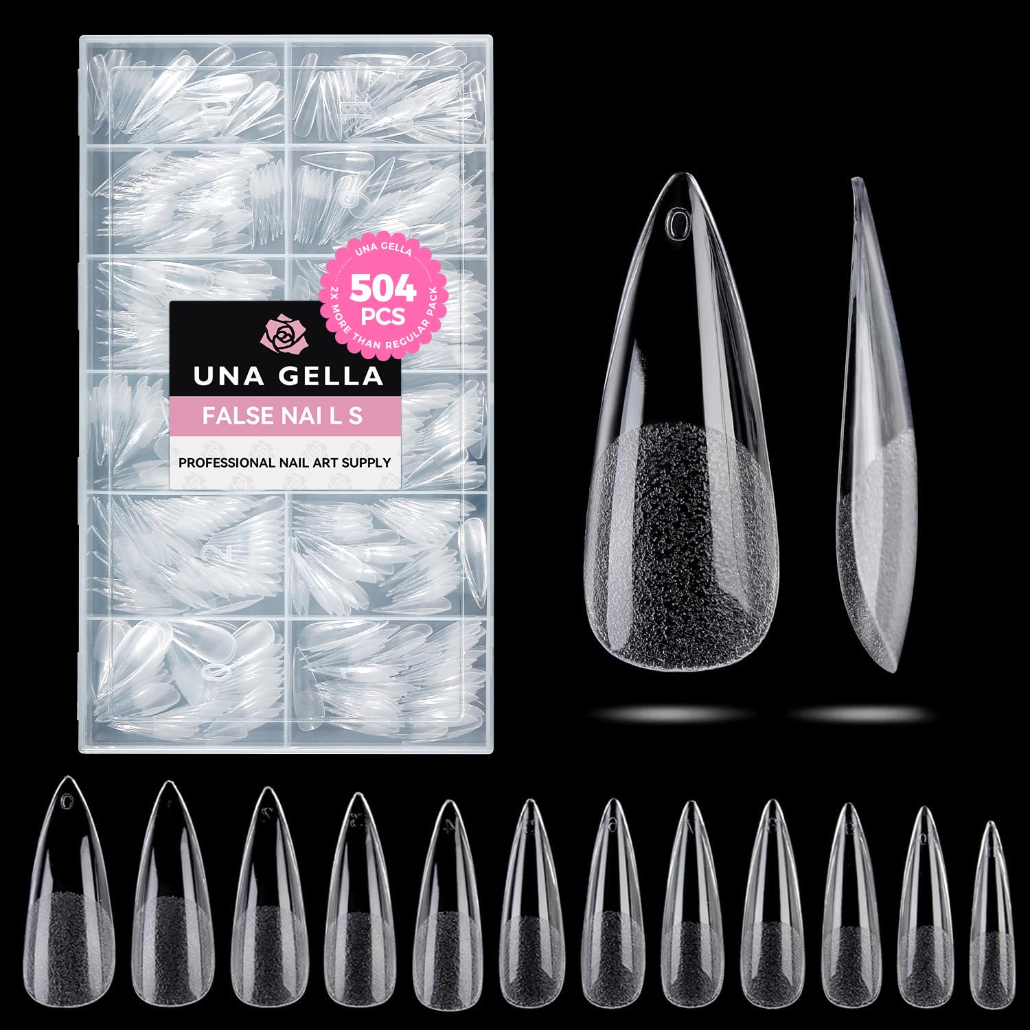Buy now UNA GELLA Almond Gel Nail Tips, 504PCS Pre Etched Clear Fake Nails Tips Medium Almond Shape - 12 Sizes Full Cover Soft Acrylic Press On Nail Extensions No C Curve Gift for Diy at Home Long Stiletto at indiglob india