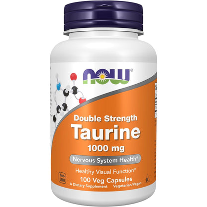 NOW Supplements, Taurine 1,000 mg, Double Strength, Nervous System Health*, 100 Veg Capsules
