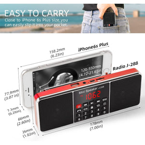 PRUNUS J-288 Portable Radio AM FM Radio with Bluetooth Speaker, Sleep Timer, Power-Saving Display, Ultra-Long Antenna, AUX Input & USB Disk & TF Card MP3 Player, NO Manual Preset