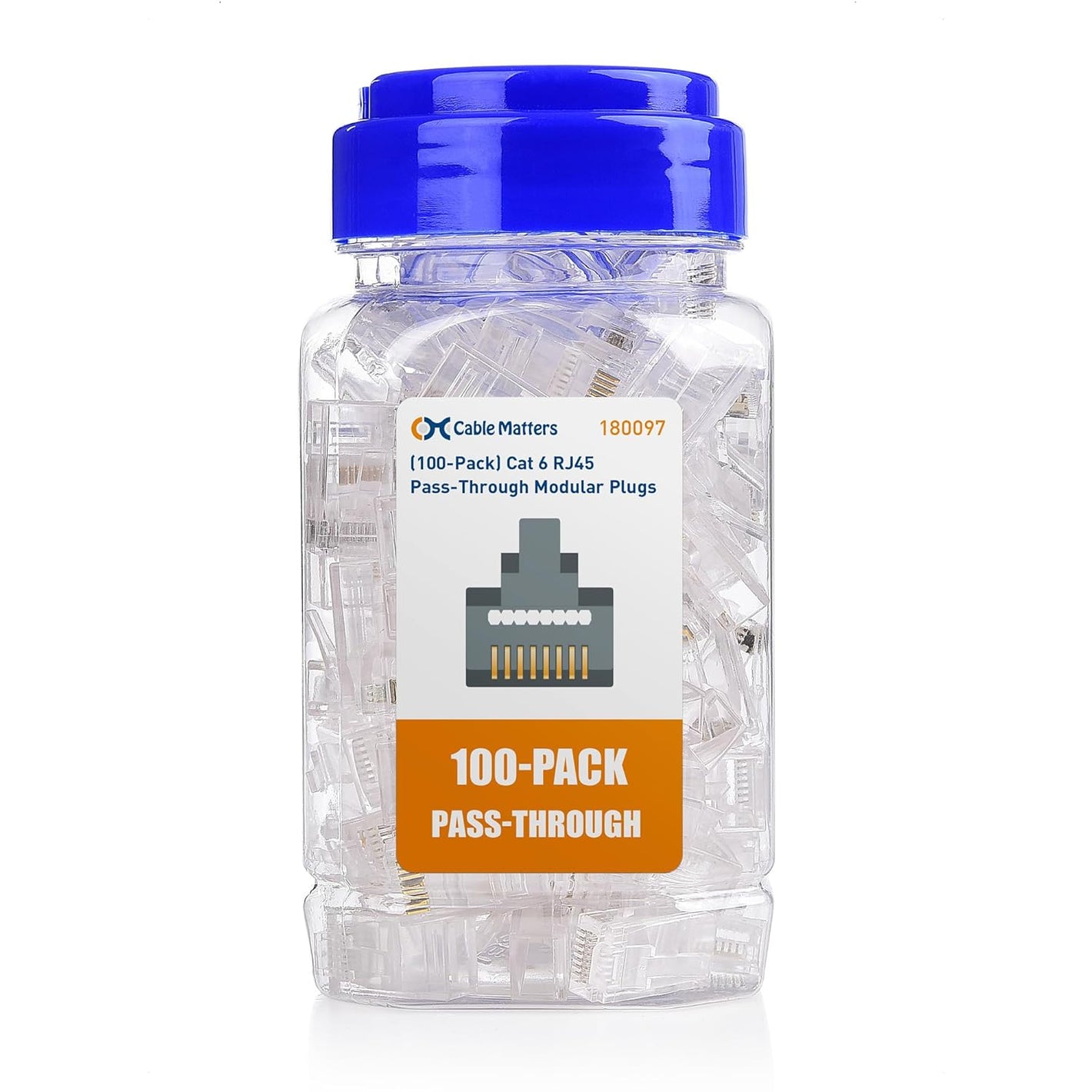 Cable Matters 100-Pack Cat 6 Pass Through RJ45 Connectors, 50µ Gold Plated (Cat 6 Ends / Cat6 Connector /RJ45 Modular Plugs/Ethernet Plugs/Network Connector) for Solid or Stranded UTP Ethernet Cable