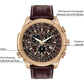 Citizen Men's Eco-Drive Weekender Brycen Chronograph Watch in Gold-tone Stainless Steel, Brown Leather strap (Model: BL5403-03X)