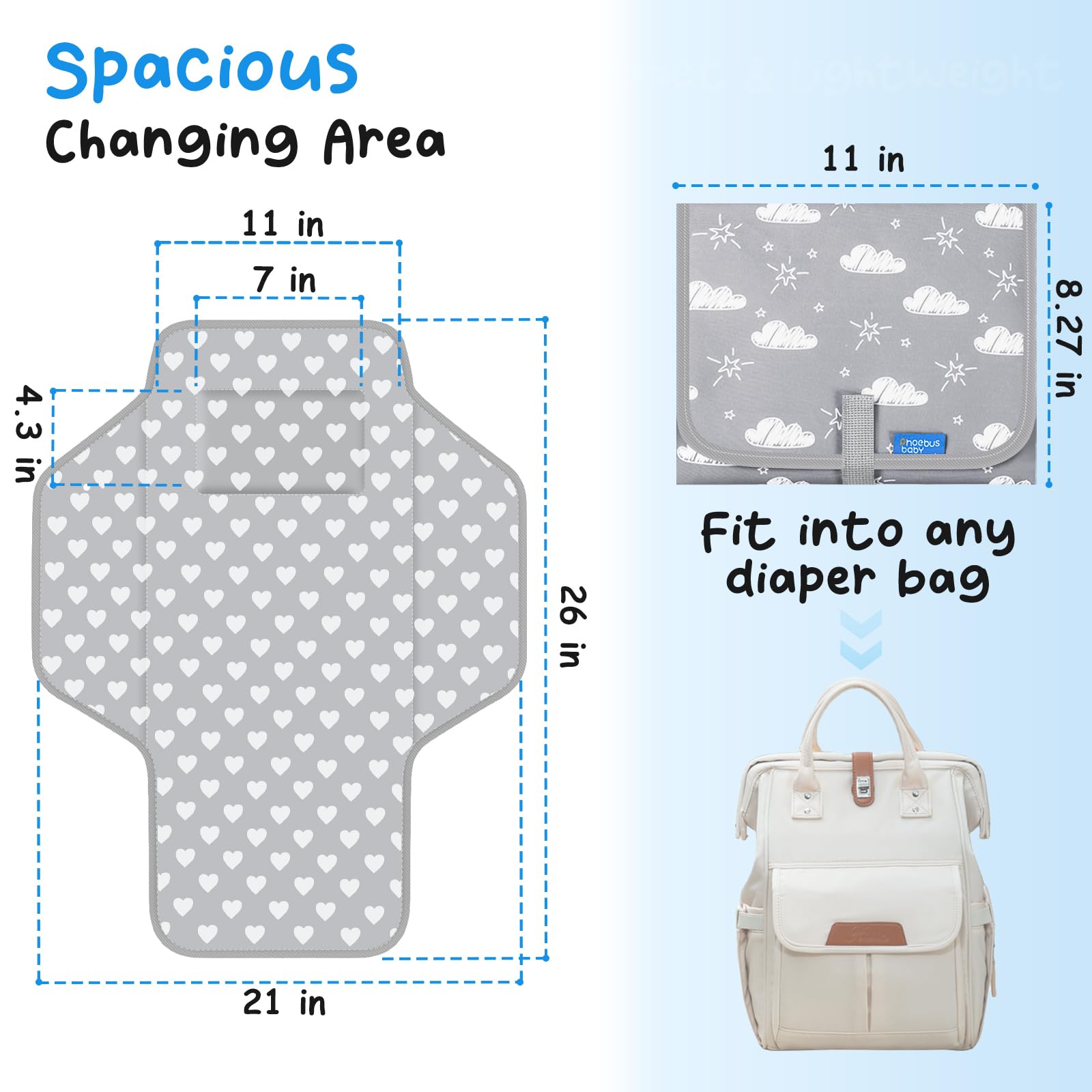 Buy now Baby Portable Changing Pad Travel - Waterproof Compact Diaper Changing Mat with Built-in Pillow - Lightweight & Foldable Changing Station, Newborn Shower Gifts at indiglob india
