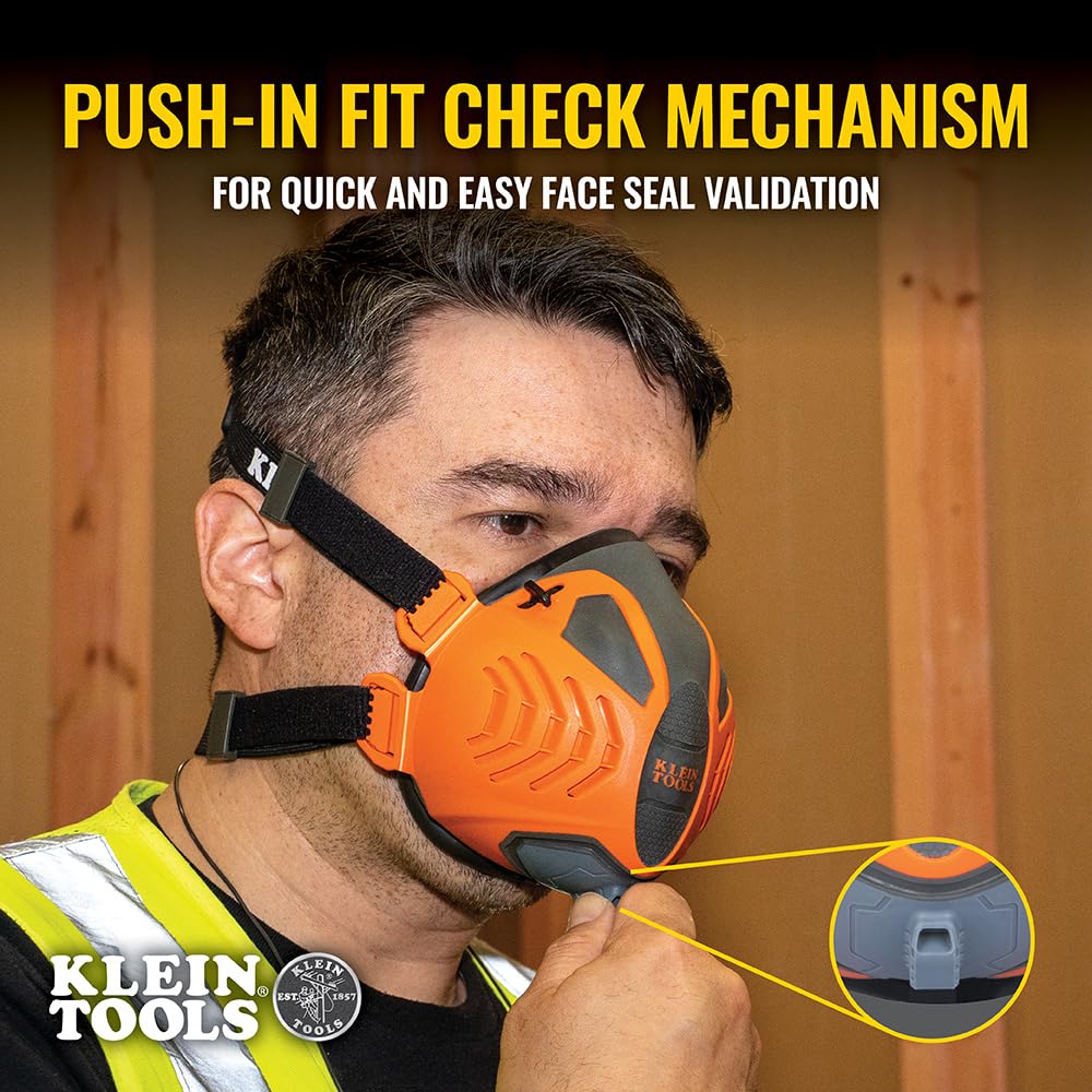 Buy now Klein Tools 60552 Reusable P100 Half-Mask Respirator with Replaceable Filters for Dust, Metal Fumes, and Oil Mist, M/L at indiglob india
