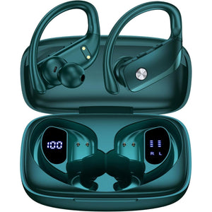 bmanl Wireless Earbuds Bluetooth Headphones 48hrs Play Back Sport Earphones with LED Display Over-Ear Buds with Earhooks Built-in Mic Headset for Workout Green
