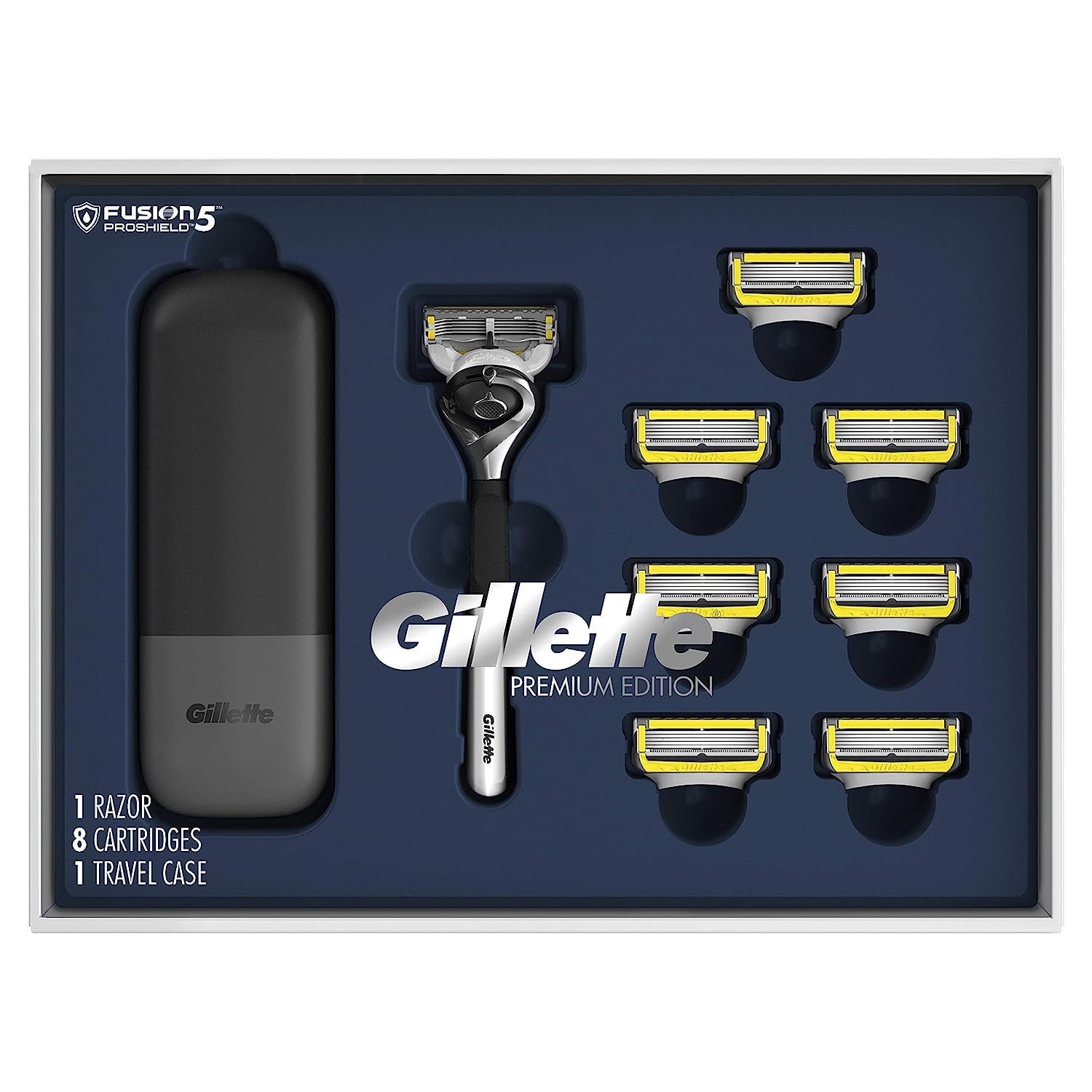 Buy now Gillette ProGlide Shield Razor for Men, Handle + 2 Blade Refills 1 Razor, 1 Travel Case, 8 Refills at indiglob india
