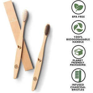Greenzla Bamboo Toothbrushes for Adults – 12 Pack Wooden Toothbrush Set with Charcoal-Infused Soft Bristles, Natural Oral Care for Daily Use