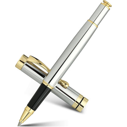 BEILUNER Ballpoint Pens, Stunning Black Chrome Metal Pen with Golden Trim, Best Ball Pen Gift Set for Men & Women, Professional, Executive, Office, Nice Pens-Gift Box with 0.5mm Black Extra Refill