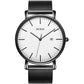 BUREI Men Watches Brown Leather Fashion Minimalist Wrist Watch Simple Ultra Thin Waterproof Quartz Watches All Black Stainless Steel Mesh Band,Gift for Men Women