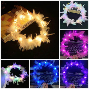 6 Pack Flower Crown, Feather Crown Headband Luminous with 10 LED Lights, Light Up Headdress with Color Changing LED Lights, Cute Flashing Decor Hair Accessories for Girl Women Wedding Festival Party - My Store
