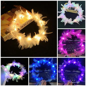 6 Pack Flower Crown, Feather Crown Headband Luminous with 10 LED Lights, Light Up Headdress with Color Changing LED Lights, Cute Flashing Decor Hair Accessories for Girl Women Wedding Festival Party