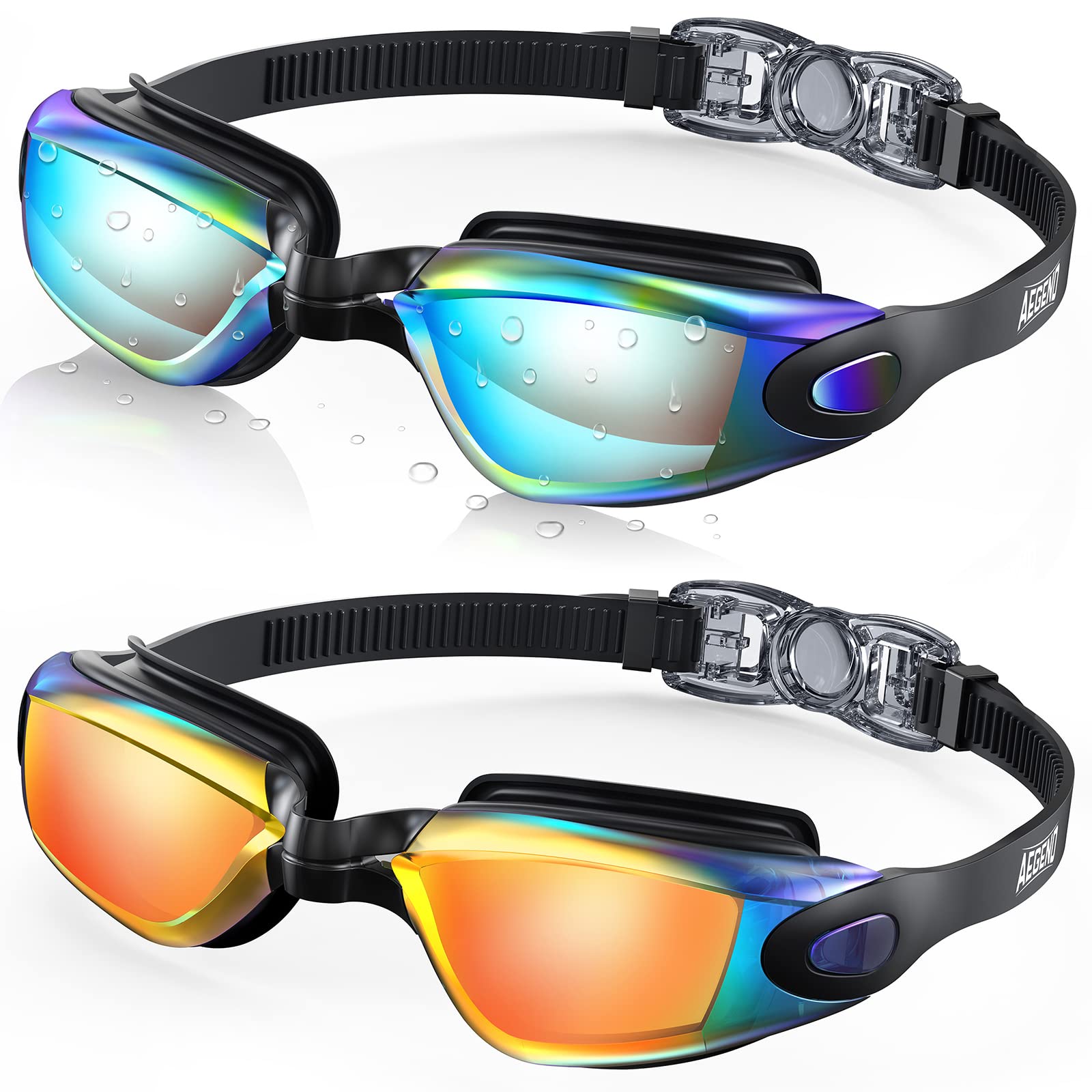 Buy now Aegend Swim Goggles, 2 Pack Swimming Goggles No Leaking Adult Men Women Youth Aqua & Light Orange at indiglob india