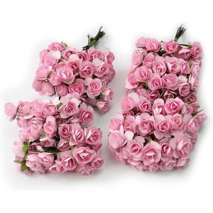 144pc Beautiful Artificial Paper Rose Flower Wedding Card Embellishment, Pink - My Store