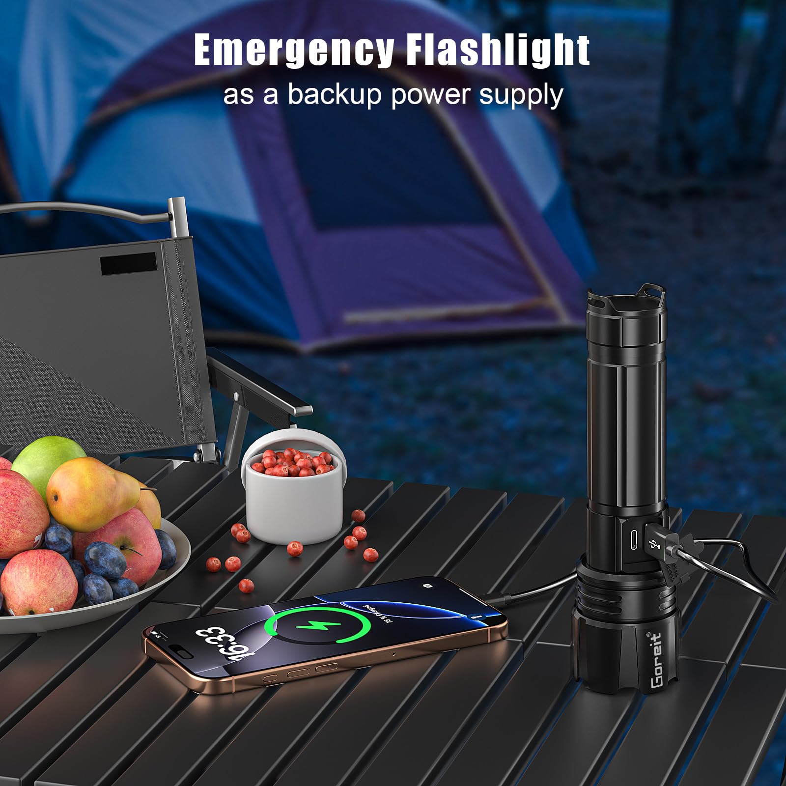 Buy now Goreit Super Bright LED Flashlight - 30W Output for 20000 Lumens & 3937ft Beam, USB-C Rechargeable with 12H Runtime, IP67 Waterproof Powerful Handheld Linternas for Home, Camping, Hiking, Emergency at indiglob india