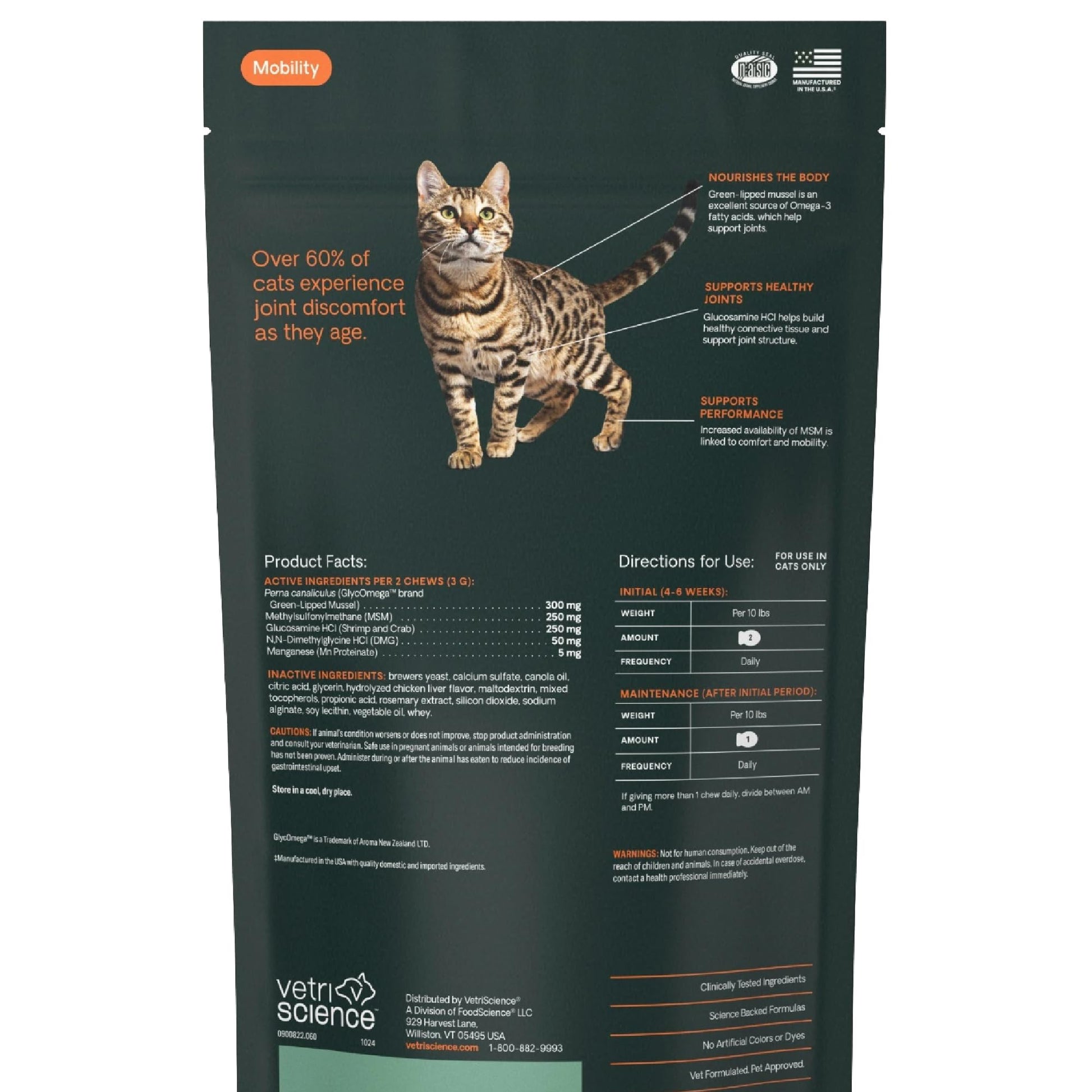 Buy now VetriScience Healthy Hip & Joint Chews, GlycoFlex Glucosamine and Green-Lipped Mussel Joint Support Supplement for Cats, Promote Mobility and Protect Joints, Chicken, 60 Count at indiglob india