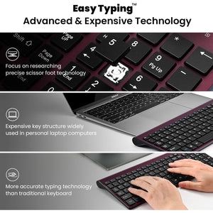 cimetech EasyTyping KF10 Wireless Keyboard and Mouse Combo, [Silent Scissor Switch Keys][Labor-Saving Keys] Ultra Slim Wireless Computer Keyboard and Mouse, Easy Setup for PC/Laptop/Windows - Wine Red
