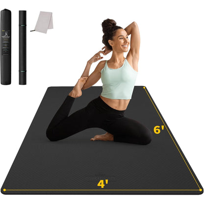 CAMBIVO Large Yoga Mat (6'x 4'), Extra Wide Workout Mat for Men and Women, Yoga Mat Thick 1/3 &1/4 Exercise Mats for Home Workout, Yoga, Pilates (Black,1/4 inch)
