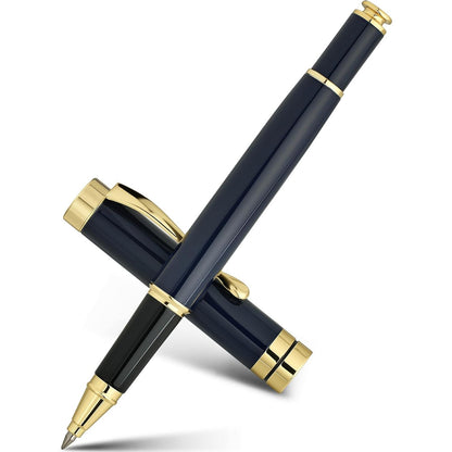 BEILUNER Ballpoint Pens, Stunning Black Chrome Metal Pen with Golden Trim, Best Ball Pen Gift Set for Men & Women, Professional, Executive, Office, Nice Pens-Gift Box with 0.5mm Black Extra Refill