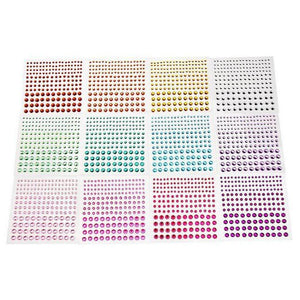 12Sheets 2064pcs Assorted Size 3mm/4mm/5mm Shining Self Adhesive Craft Jewels Flatback Rhinestone Crystal Gems Stickers Body Face Eyes Nails Glitter Sticker for Makeup Nightclub Stage Show - My Store