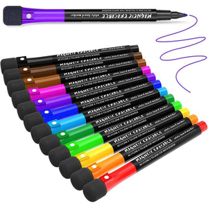 Magnetic Dry Erase Markers Fine Point Tip, 12 Colors White Board Markers Dry Erase Marker with Eraser Cap, Low Odor Whiteboard Markers Thin Marking for Kids Teachers Office School Supplies