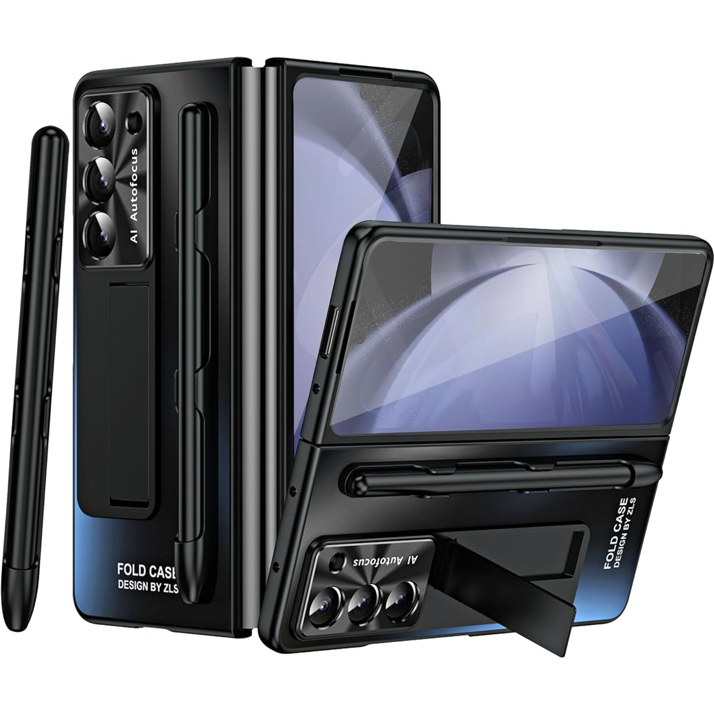 Designed for Samsung Galaxy Z Fold 5 Case with S Pen & Kickstand & Front Screen Protector Luxury Phone Cover Case for Galaxy Z Fold 5 (2023), Black