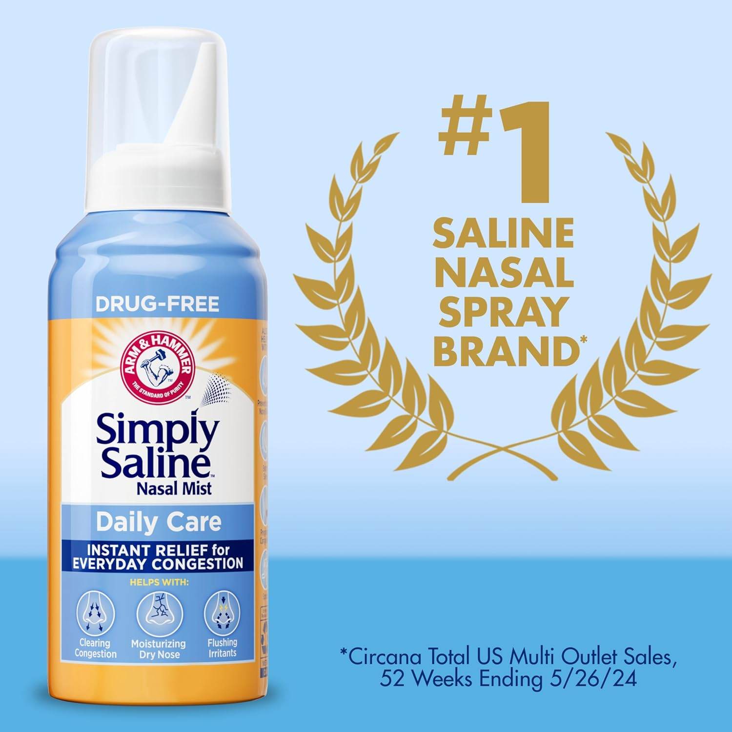 ARM & HAMMER Simply Saline Daily Care Nasal Mist, Drug-Free Non-Drowsy Saline Spray for Instant Nasal Congestion and Allergy Relief, Use as Often as Needed, Suitable to Use if Pregnant, 1.6 oz - My Store