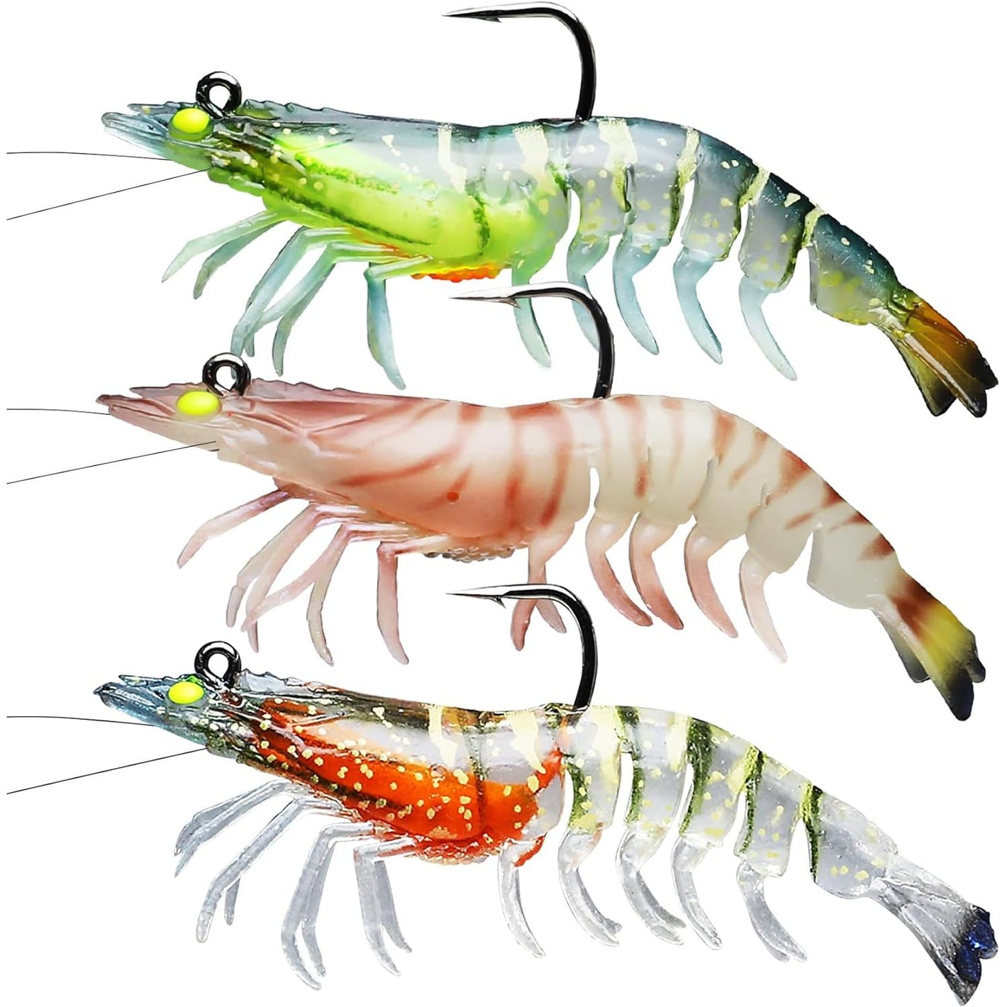 TRUSCEND Pre-rigged Fishing Jig Lures for Freshwater and Saltwater, Innovative Super Durable TPE Bass Lures, Lifelike Shrimp Crayfish Swimbait, Weedless Lure for Crappie Trout Walleye, Keep Separately