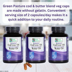 Green Pasture Fermented Cod Liver Oil Blend and Concentrated Butter Oil Blend - 120 Capsules