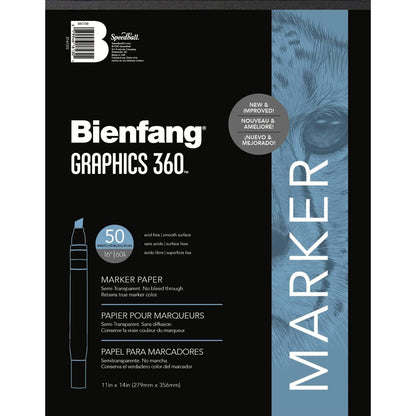 Bienfang Graphics 360 Marker Paper Pad, Non-Bleeding, Semi-Transparent, Artist Drawing Sketchbook, for Layouts 11x14 Inch, 50 Sheets