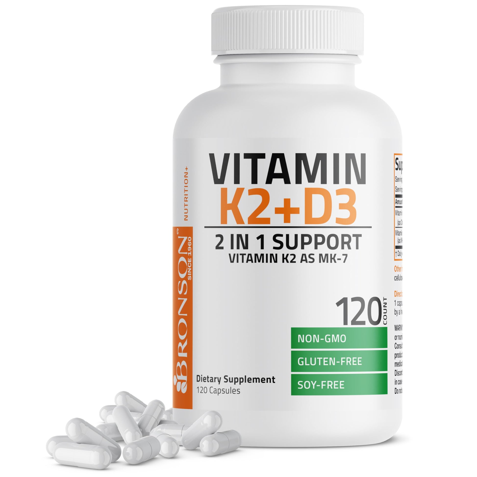 Buy now Bronson Vitamin K2 (MK7) with D3 Supplement Non-GMO Formula 5000 IU Vitamin D3 & 90 mcg K2 MK-7 Easy to Swallow D & K Complex, 250 Capsules 120 Count (Pack of 1) at indiglob india