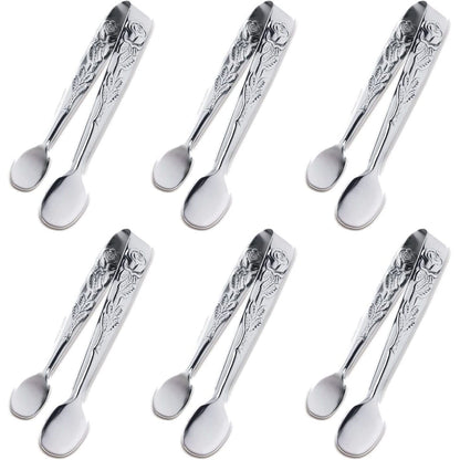 3PCS Mini Serving Tongs, 4Inch Rose Stainless Steel Sugar Cube Tongs, Sliver Small Ice Tong for Tea and Coffee Party, Appetizers, Desserts by Sunenlyst (Silver)