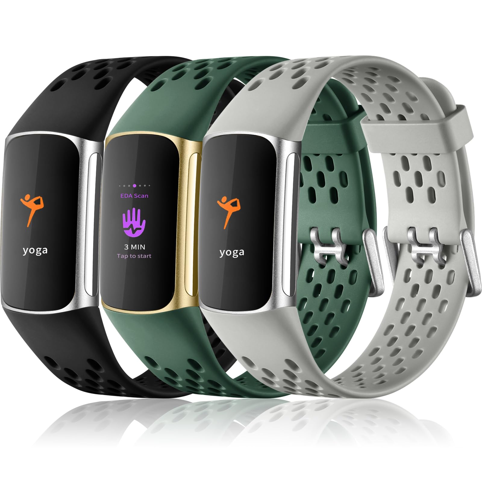 Buy now Maledan Compatible with Fitbit Charge 5/ Fitbit Charge 6 Bands Women Men, Breathable Sport Band Soft Waterproof Replacement Wristbands Strap for Fitbit Charge 5/ Charge 6 Advanced Fitness Tracker Slate Gray Dark Green Black at indiglob india