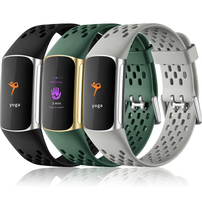 Buy now Maledan Compatible with Fitbit Charge 5/ Fitbit Charge 6 Bands Women Men, Breathable Sport Band Soft Waterproof Replacement Wristbands Strap for Fitbit Charge 5/ Charge 6 Advanced Fitness Tracker Slate Gray Dark Green Black at indiglob india