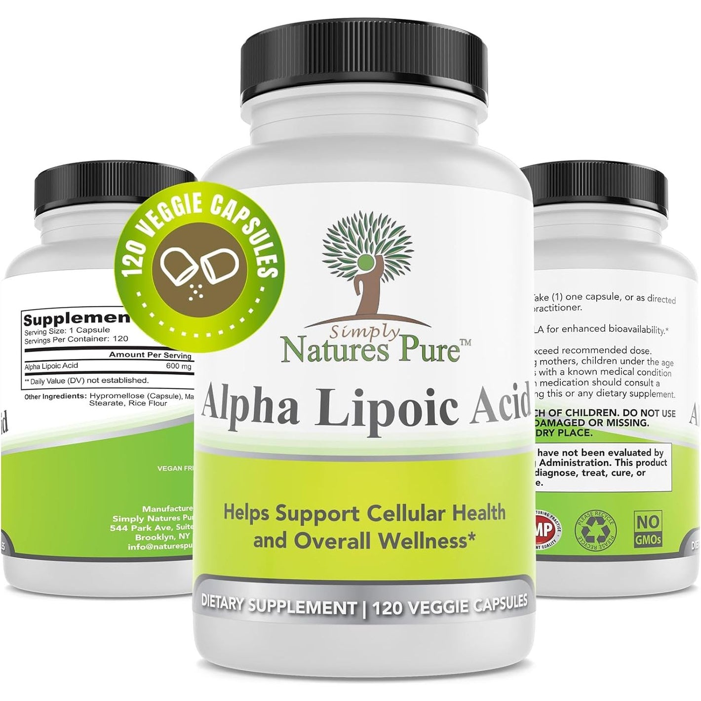 Simply Natures Pure Alpha Lipoic Acid 600mg 120 Veggie Capsules, Non-GMO Thioctic Acid 4 Month Supply