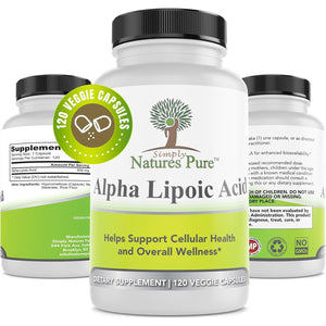 Simply Natures Pure Alpha Lipoic Acid 600mg 120 Veggie Capsules, Non-GMO Thioctic Acid 4 Month Supply
