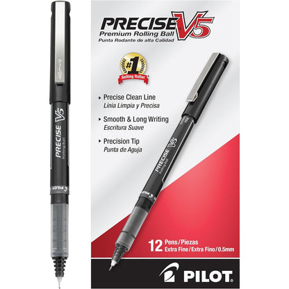 Pilot Precise V5 Rollerball Pens, Extra Fine Point 0.5 mm Blue Pens, Blue, Pack of 12 - Ideal for School, Journaling & Office Writing