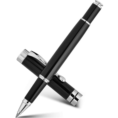 BEILUNER Ballpoint Pens, Stunning Black Chrome Metal Pen with Golden Trim, Best Ball Pen Gift Set for Men & Women, Professional, Executive, Office, Nice Pens-Gift Box with 0.5mm Black Extra Refill