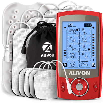 AUVON Dual Channel TENS Unit Muscle Stimulator Machine with 20 Modes, 2" and 2"x4" TENS Unit Electrode Pads