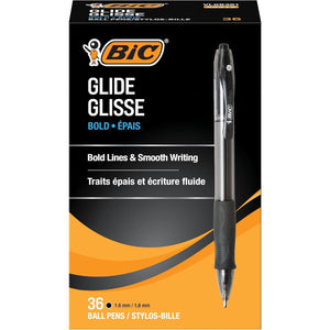 BIC Glide Bold Black Ballpoint Pens, Bold Point (1.6mm), 36-Count Pack, Retractable Ballpoint Pens With Comfortable Full Grip