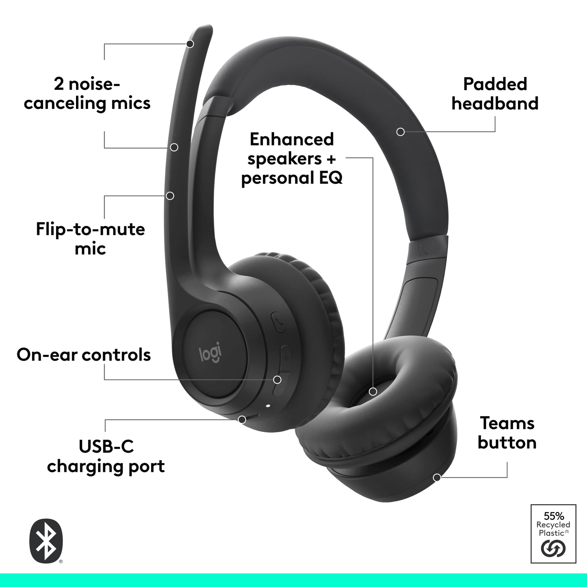 Buy now Logitech Zone 305 for Business, Wireless Bluetooth Headset with Microphone, Native Bluetooth, for Microsoft Teams, Compatible with Windows, Mac, Chrome, Linux, iOS, iPadOS, Android at indiglob india