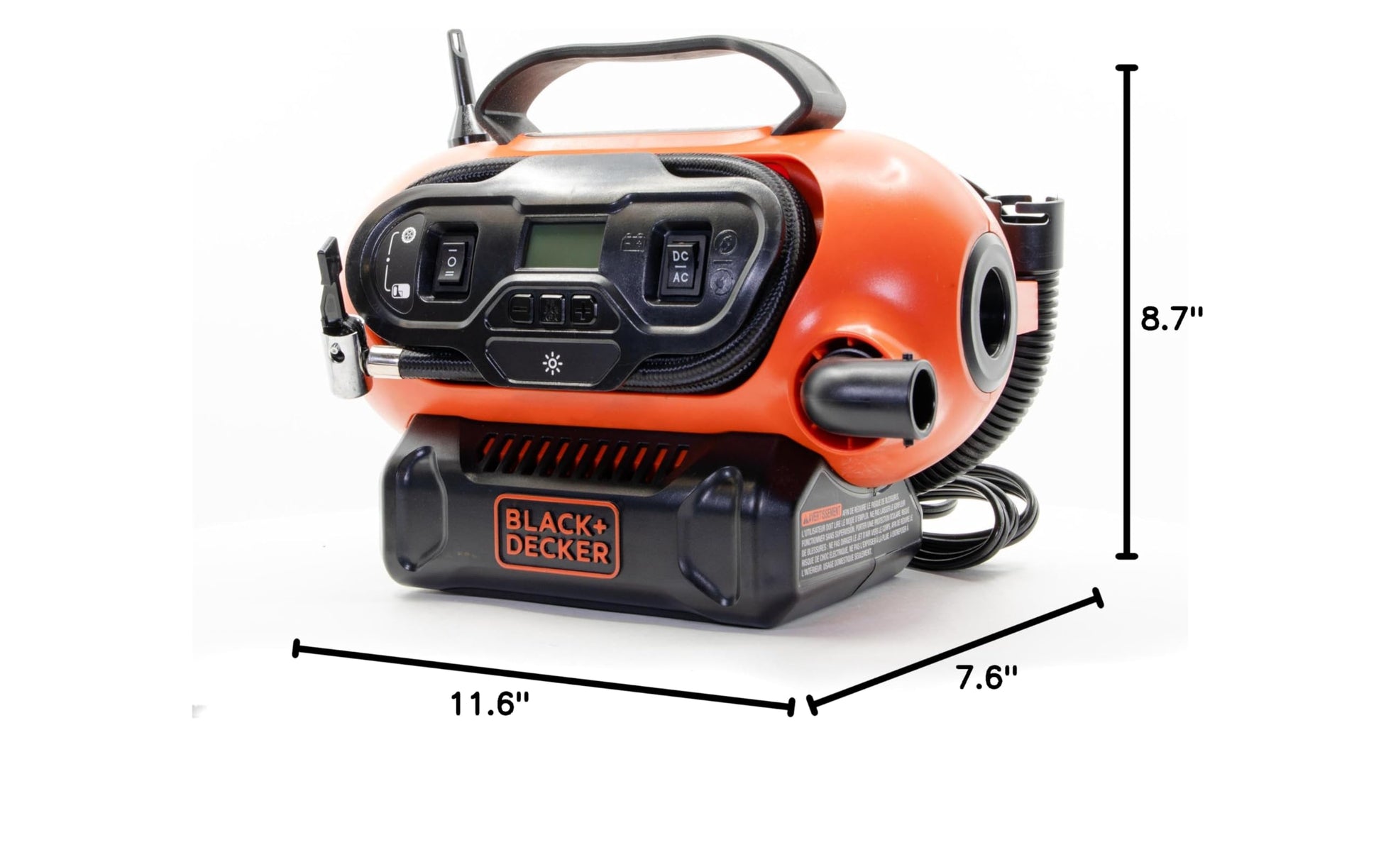Buy now BLACK+DECKER Tire Inflator Portable Air Compressor, Air Pump for Inflatables, 3 Modes: Electric Outlet, 12V Car Adapter and Cordless 20V MAX, Battery Sold Separately (BDINF20C) at indiglob india
