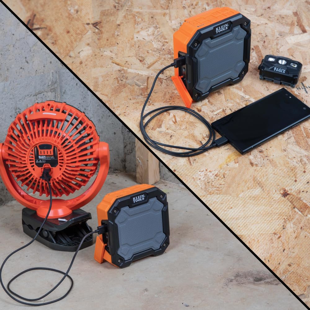 Buy now KLEIN TOOLS AEPJS3 Bluetooth Jobsite Speaker with Magnet and Hook, 20-Hr Run Time, Charge Via USB A or C, Pair Multiple Speakers Via Broadcast, Hands Free Capable at indiglob india