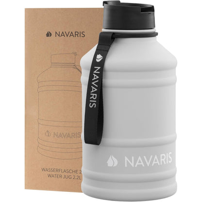 Navaris Stainless Steel Water Bottle - Single-Walled 75oz (2.2L) Big Metal Drinking Bottle for Sports, Camping, Gym - More Than Half Gallon Capacity
